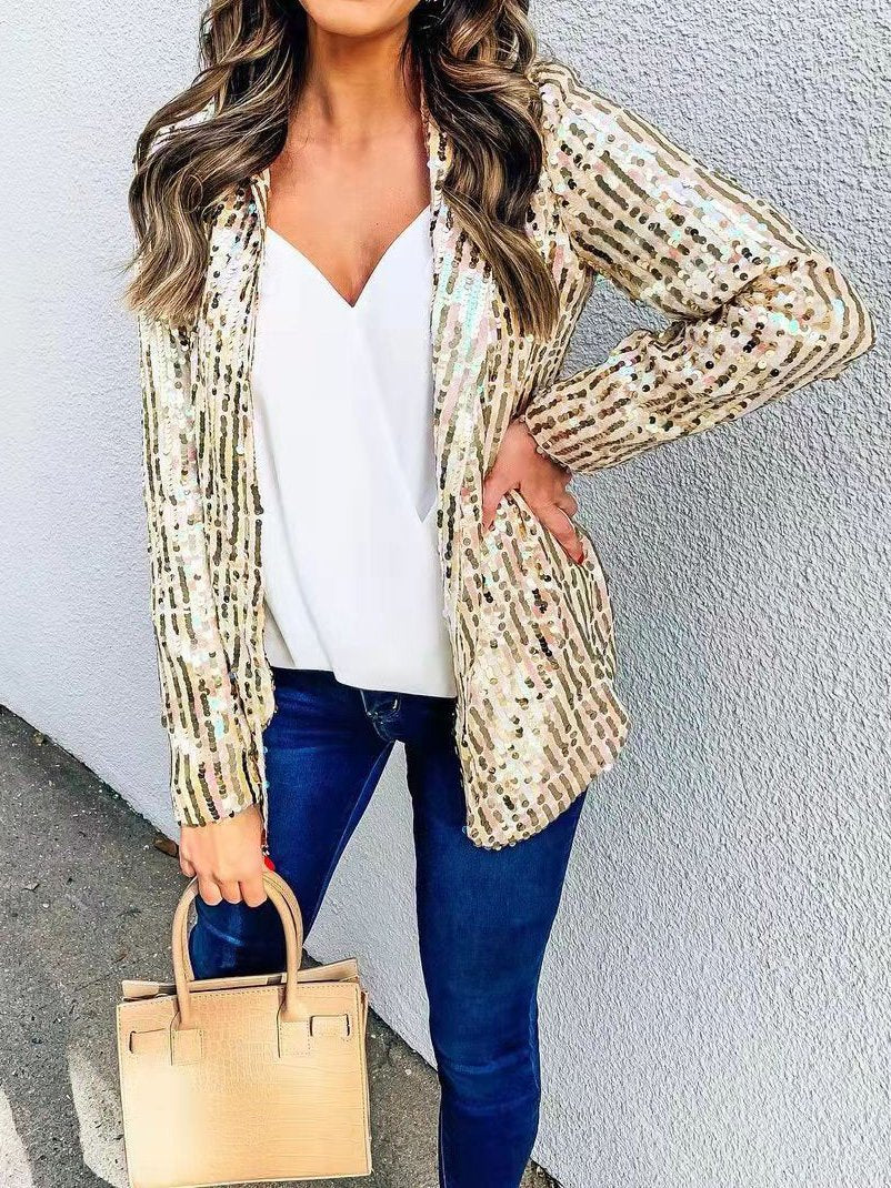 Blazers Fashion Sequin Lapel Long Sleeve Blazer Ins Street