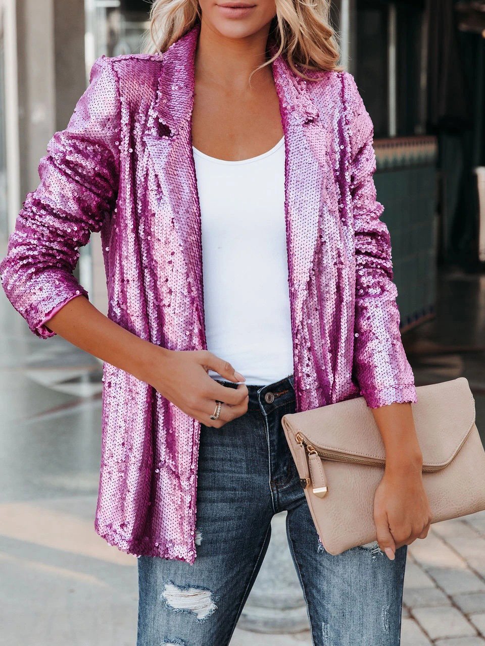 Blazers Fashion Sequin Lapel Long Sleeve Blazer Ins Street