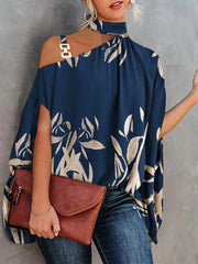 Halter Neck Off Shoulder Doll Sleeve Print Blouse Ins Street