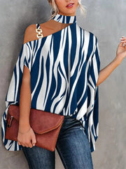 Halter Neck Off Shoulder Doll Sleeve Print Blouse Ins Street