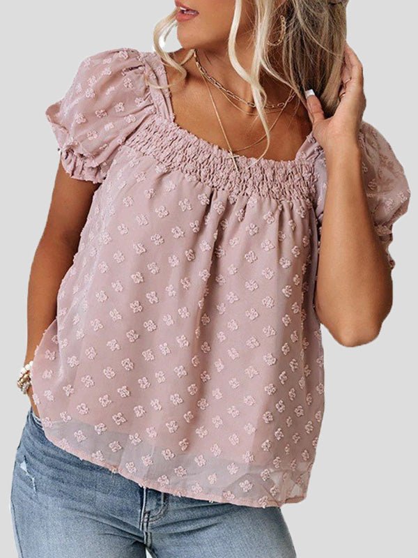 Jacquard Dots Square Neck Short Sleeve Blouse Ins Street