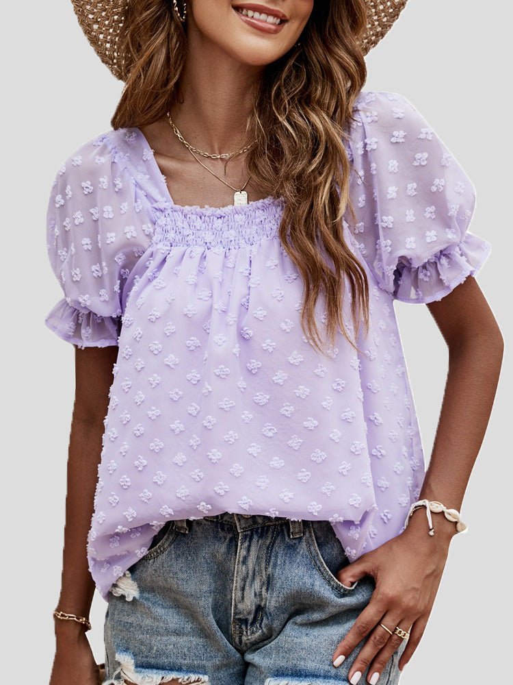 Jacquard Dots Square Neck Short Sleeve Blouse Ins Street