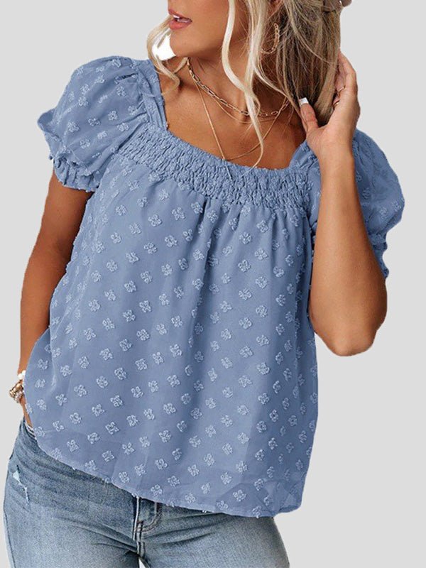 Jacquard Dots Square Neck Short Sleeve Blouse Ins Street