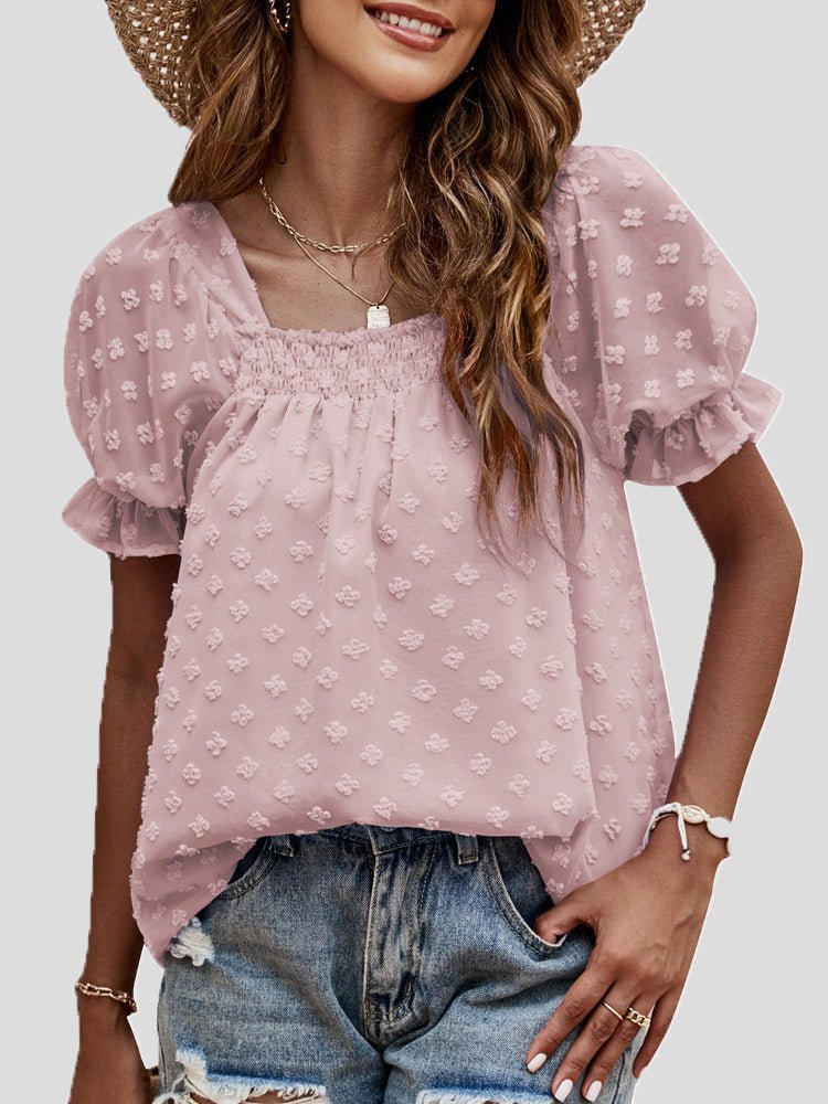 Jacquard Dots Square Neck Short Sleeve Blouse Ins Street