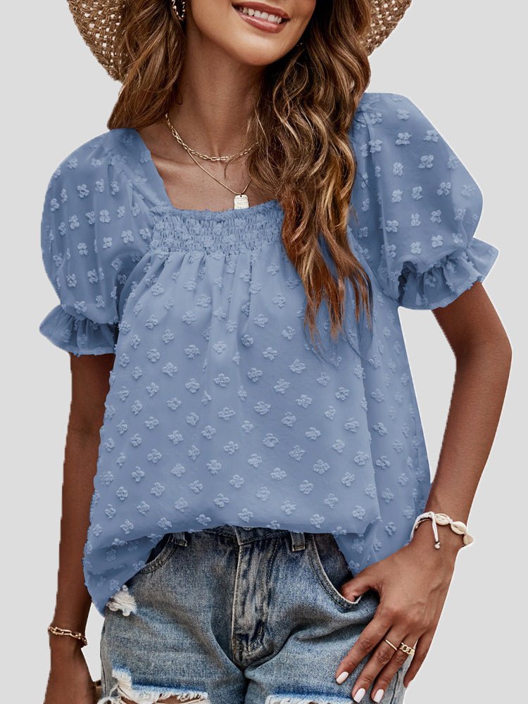 Jacquard Dots Square Neck Short Sleeve Blouse Ins Street