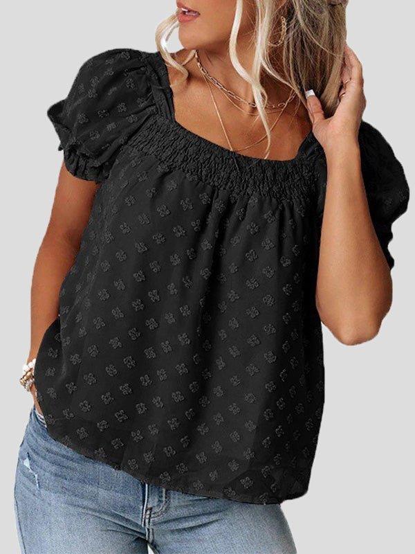 Jacquard Dots Square Neck Short Sleeve Blouse Ins Street