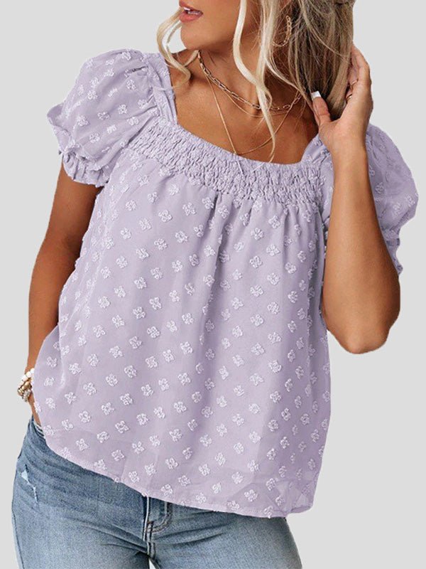 Jacquard Dots Square Neck Short Sleeve Blouse Ins Street