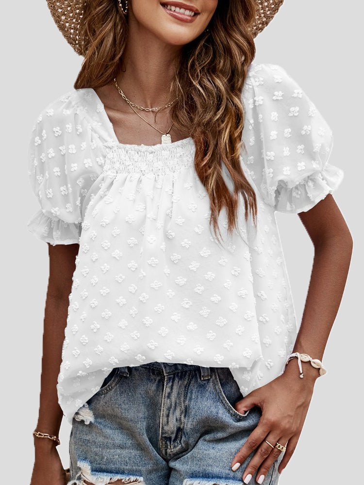 Jacquard Dots Square Neck Short Sleeve Blouse Ins Street