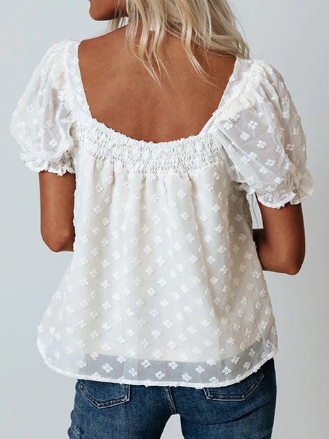 Jacquard Dots Square Neck Short Sleeve Blouse Ins Street