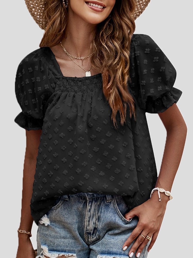 Jacquard Dots Square Neck Short Sleeve Blouse Ins Street