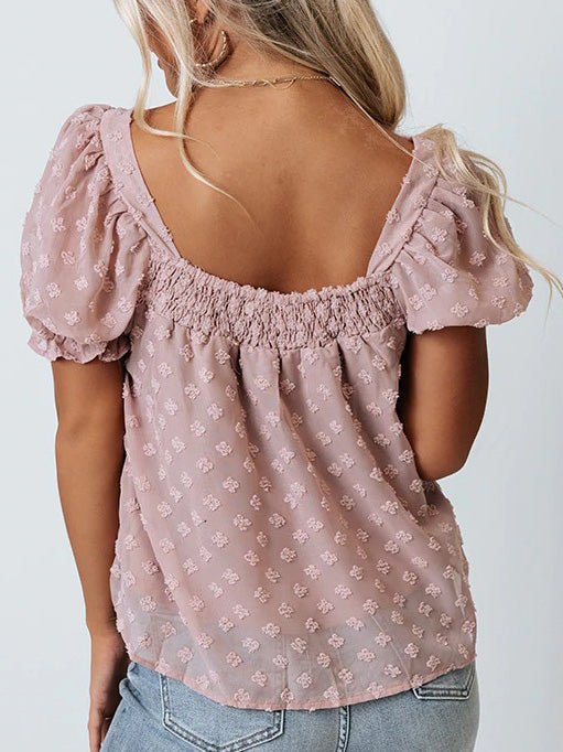 Jacquard Dots Square Neck Short Sleeve Blouse Ins Street