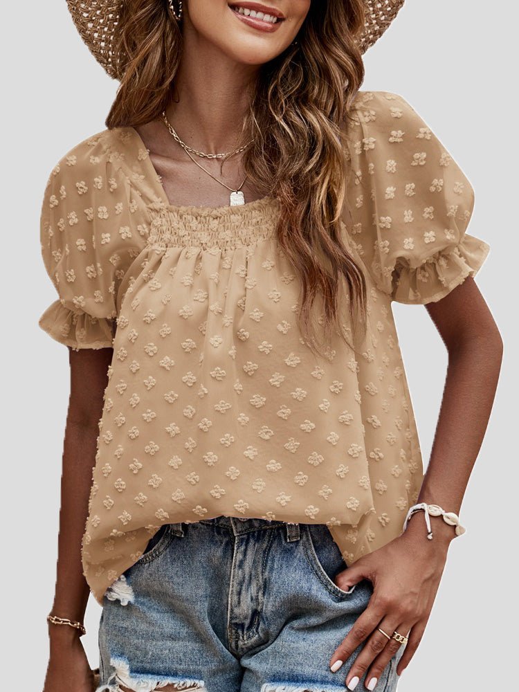 Jacquard Dots Square Neck Short Sleeve Blouse Ins Street