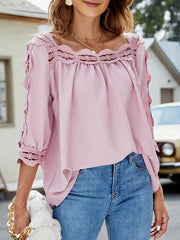 Lace Panel Square Neck Half Sleeves Blouse Ins Street