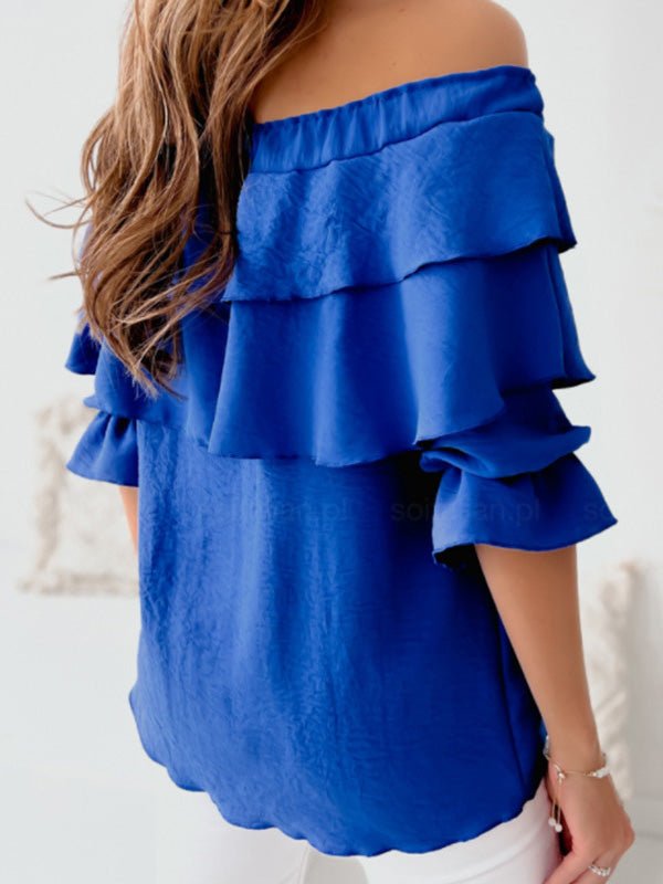 One-Shoulder Ruffle Short Sleeve Blouse Ins Street