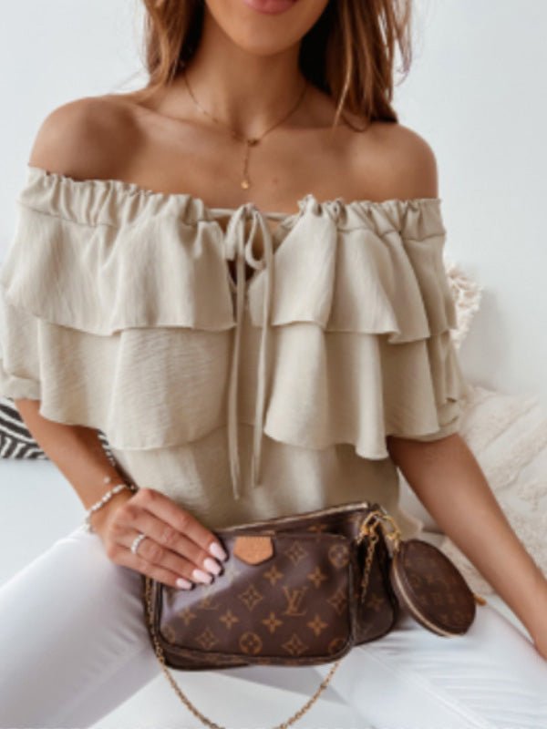 One-Shoulder Ruffle Short Sleeve Blouse Ins Street