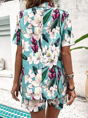 Printed Casual Lapel Short Sleeve Blouse Ins Street