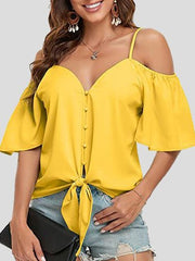 Sling Single Breasted Knotted Off Shoulder Blouse Ins Street