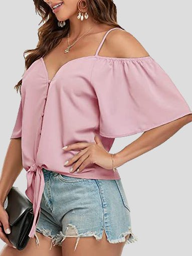 Sling Single Breasted Knotted Off Shoulder Blouse Ins Street