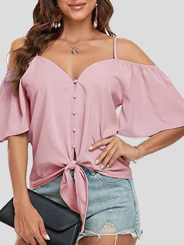 Sling Single Breasted Knotted Off Shoulder Blouse Ins Street