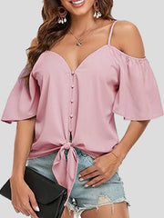 Sling Single Breasted Knotted Off Shoulder Blouse Ins Street