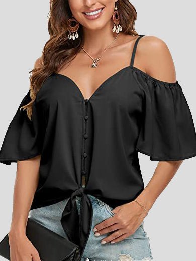 Sling Single Breasted Knotted Off Shoulder Blouse Ins Street