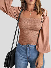 Square Neck Long Sleeves Slim Blouse Ins Street