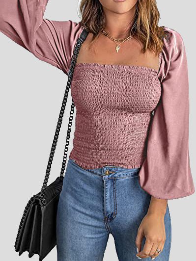 Square Neck Long Sleeves Slim Blouse Ins Street