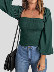 Square Neck Long Sleeves Slim Blouse Ins Street