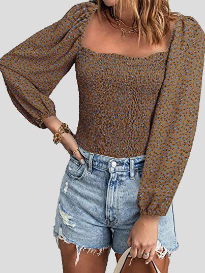 Square Neck Long Sleeves Slim Blouse Ins Street