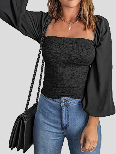 Square Neck Long Sleeves Slim Blouse Ins Street