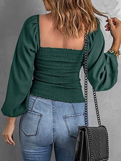 Square Neck Long Sleeves Slim Blouse Ins Street