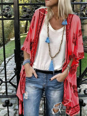 Women's Cardigans Vintage Print Mid Sleeve Cardigan Ins Street