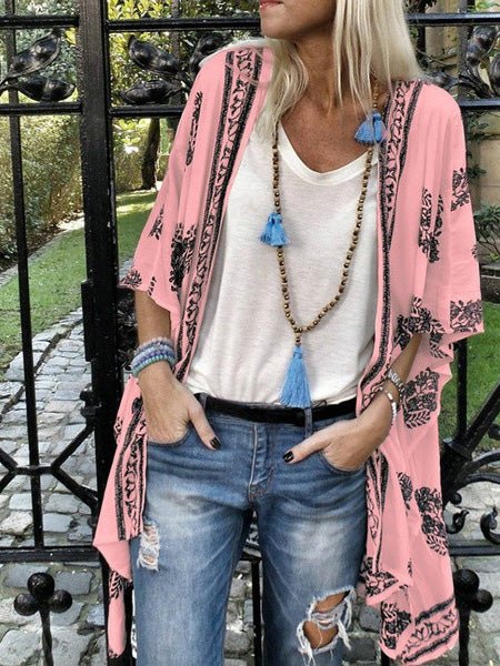 Women's Cardigans Vintage Print Mid Sleeve Cardigan Ins Street