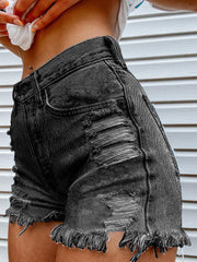 Women's Denim Head Print Ripped Fringed Denim Shorts Ins Street