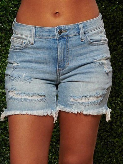 Ripped Fringed High-Stretch Denim Shorts Ins Street