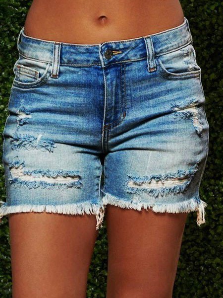 Ripped Fringed High-Stretch Denim Shorts Ins Street