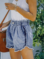 Stretch Elastic Waist Ruffled Denim Shorts Ins Street