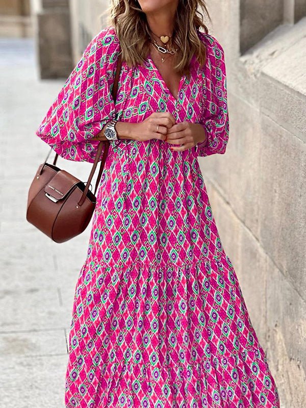 Bohemian Print Short Sleeve Dress Ins Street