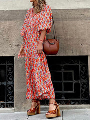 Bohemian Print Short Sleeve Dress Ins Street