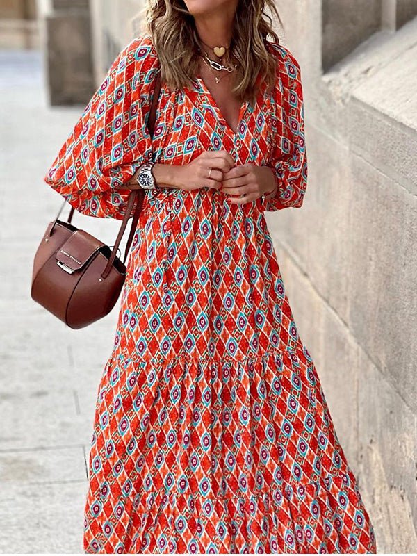 Bohemian Print Short Sleeve Dress Ins Street