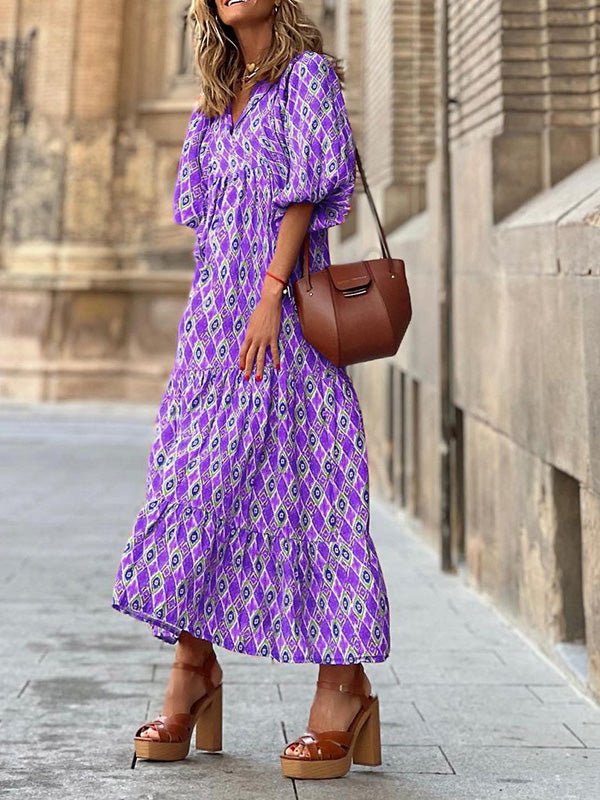 Bohemian Print Short Sleeve Dress Ins Street