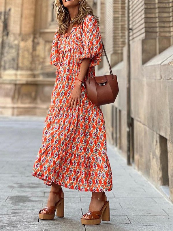 Bohemian Print Short Sleeve Dress Ins Street