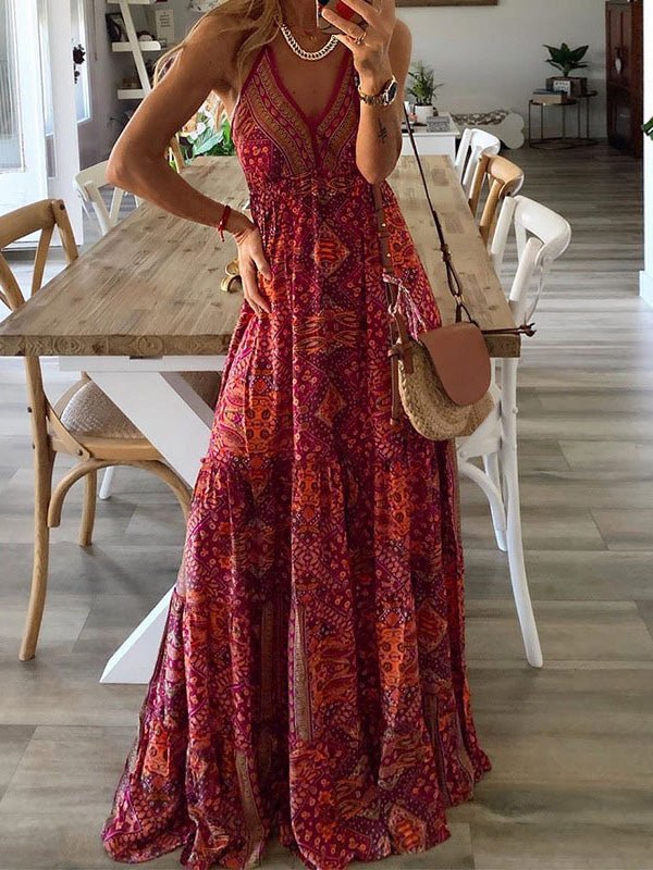 Bohemian Print Sling Sleeveless Dress Ins Street