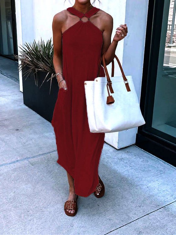 Casual Halterneck Off-Shoulder Pocket Dress Ins Street