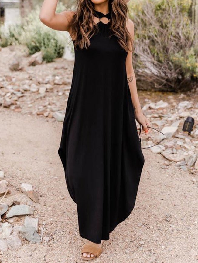 Casual Halterneck Off-Shoulder Pocket Dress Ins Street