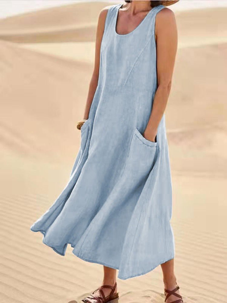 Casual Solid Pocket Sleeveless Dress Ins Street