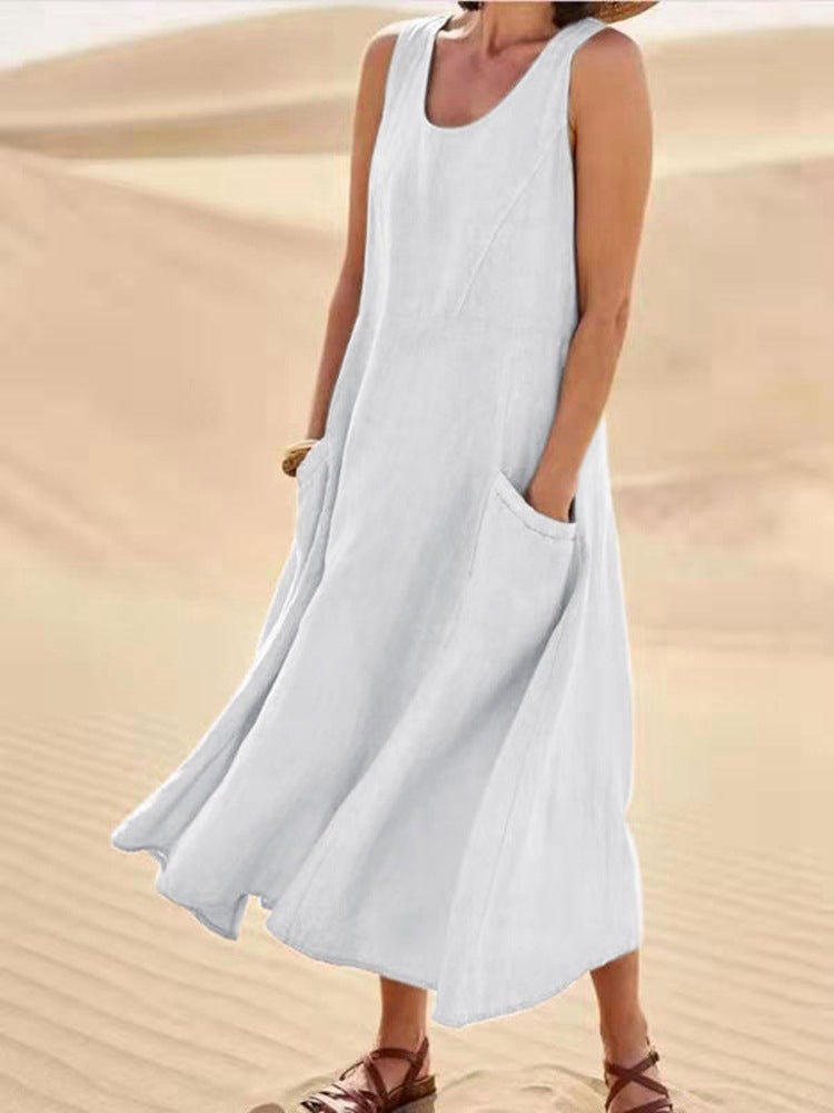 Casual Solid Pocket Sleeveless Dress Ins Street