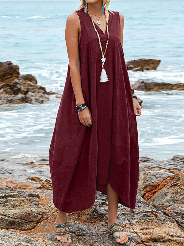 Casual V-Neck Sleeveless Pocket Dress Ins Street