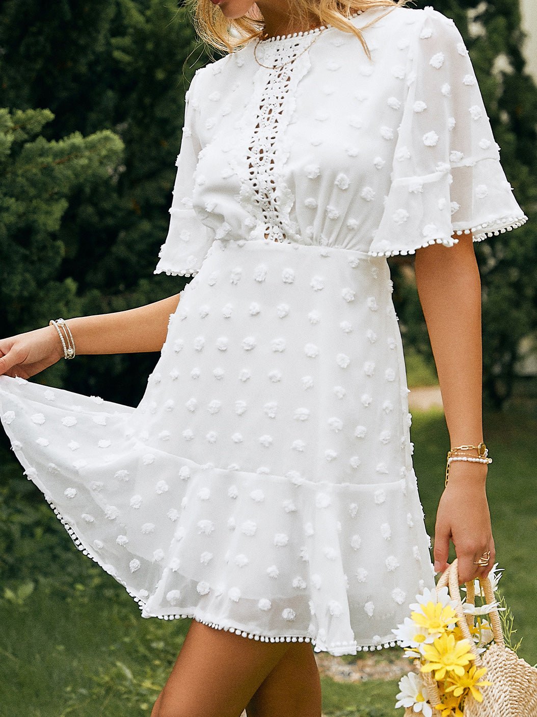 Jacquard Polka Dot Lace Fringed Dress Ins Street