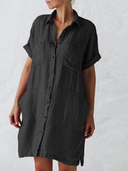 Lapel Short Sleeve Pocket Shirt Dress Ins Street